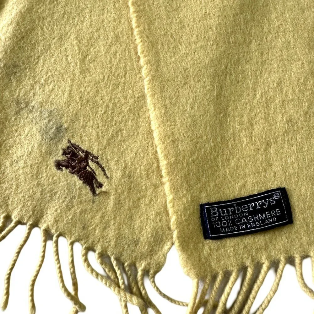 Burberrys Authentic Scarf Yellow 100% Cashmere Unisex Scarf Made In England - Picture 4 of 7